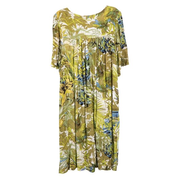 Go Softly Patio Dress M Womens Green Floral Metallic Thread Snaps Lounge Wear - Picture 6 of 6